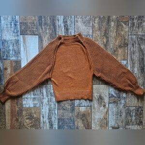 Maeve by Anthropologie Honey Ribbed Mock Neck Sweater Balloon Sleeves EUC Medium